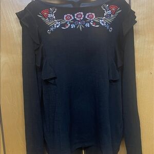 LC Lauren Conrad • Black Floral Embroidered Blouse size Large